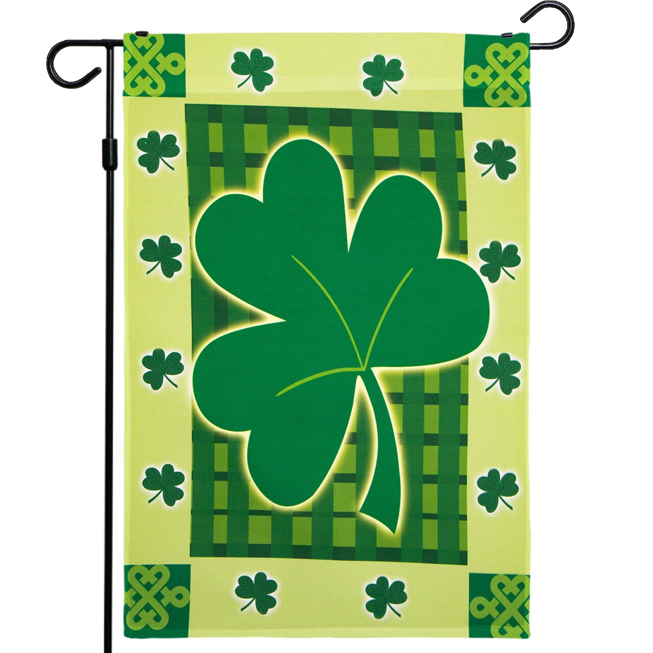 G128 - St Patrick's Day Garden Flag, St Patrick's Themed Decorations - Large Green Clover, | 12x18 Inch | Printed 150D Polyester - Rustic Holiday Seasonal Outdoor Flag